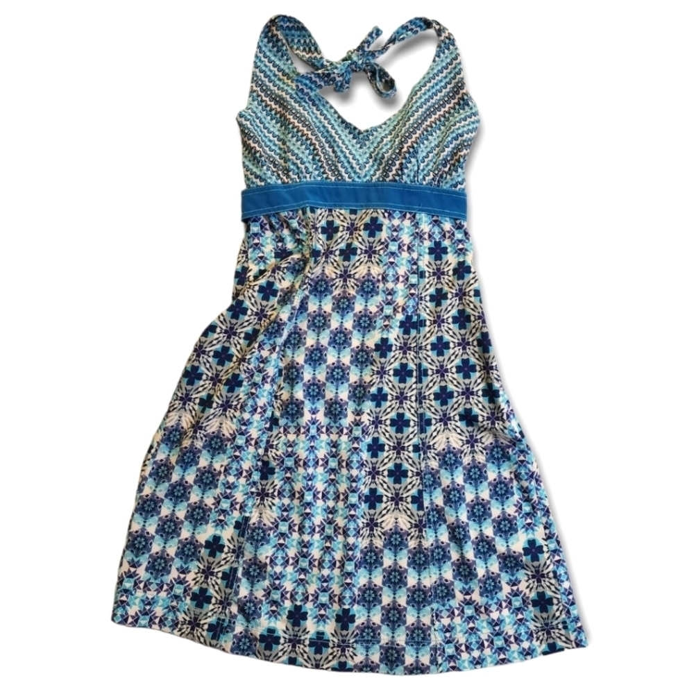 Athleta Size 0 Floral Halter Midi Dress Blue Side Zip